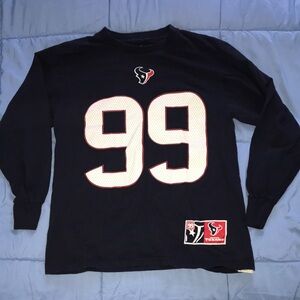 Houston Texans JJ Majestic Navy Blue Long Sleeve Tee with Red and White Accents